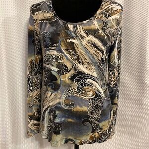 Chico’s Long Sleeve Blue Paisley Print Blouse Size 1